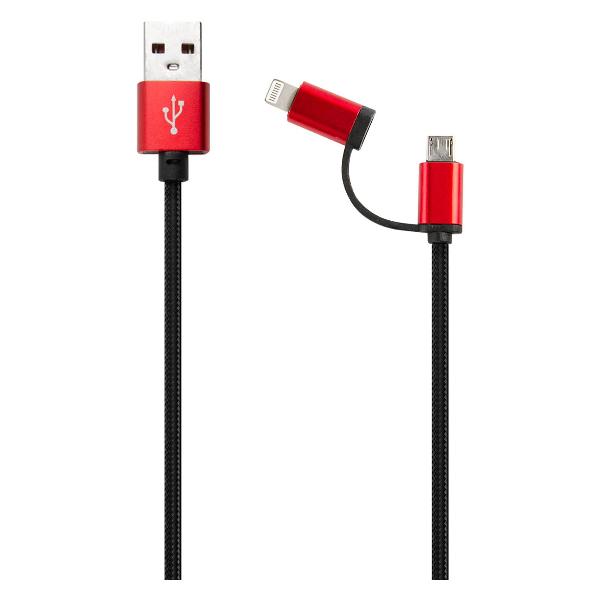 фото Кабель lx01 usb/microusb + 8-pin, нейлоновая оплетка, 1 м, черный (ут000017254) red-line