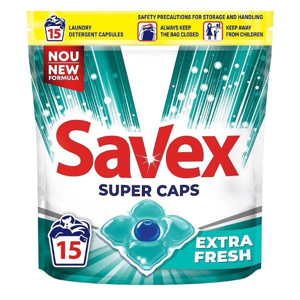 фото Капсулы для стирки super caps extra fresh, 15 шт (23318) savex