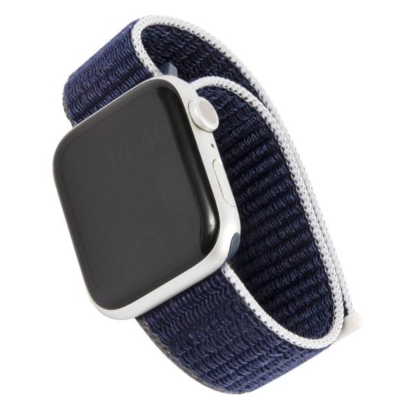 фото Ремешок нейлоновый для apple watch 42-44mm s3/s4/s5 se/s6/s7/s8, темно-синий с серым/голубым краем (ут000027924) mobility