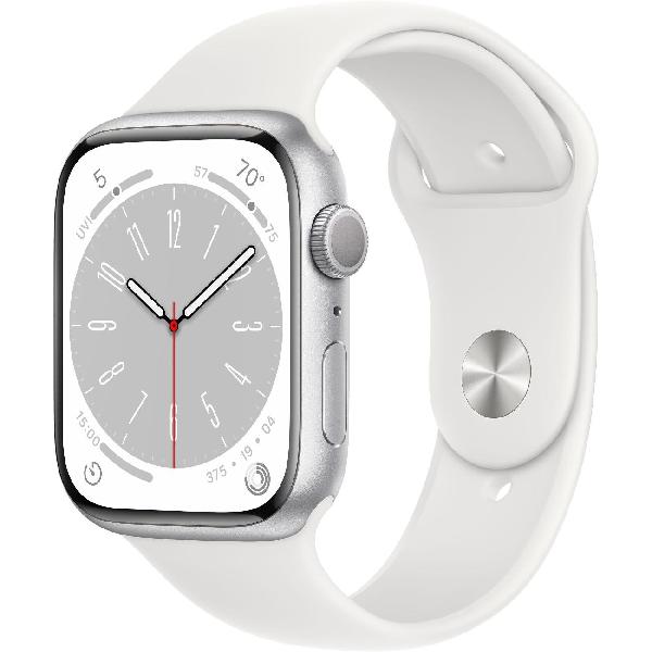 фото Смарт-часы watch series 8 gps 45mm silver aluminium case with white sport band (mp6n3) apple