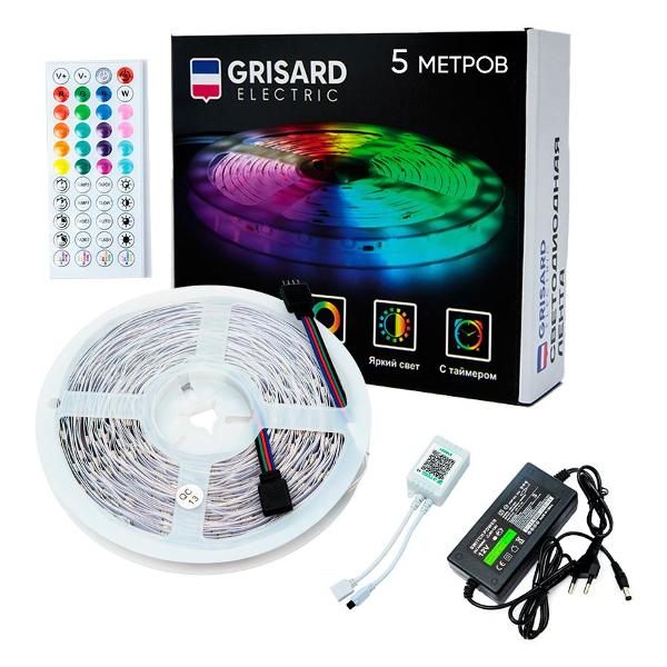 фото Светодиодная лента 12v ip65 5m, свечение rgb (gre-002-0121) grisard electric