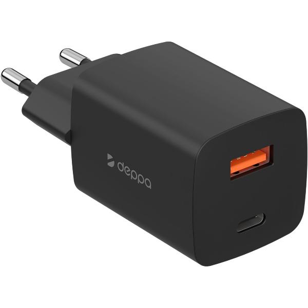 фото Сетевое зарядное устройство usb-a + usb-c, pd 3.0, qc 3.0, 45w, gan, черное (11436) deppa