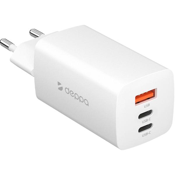 фото Сетевое зарядное устройство 2хusb-c + usb-a, pd 3.0, qc 3.0, 65w, белое (11443) deppa