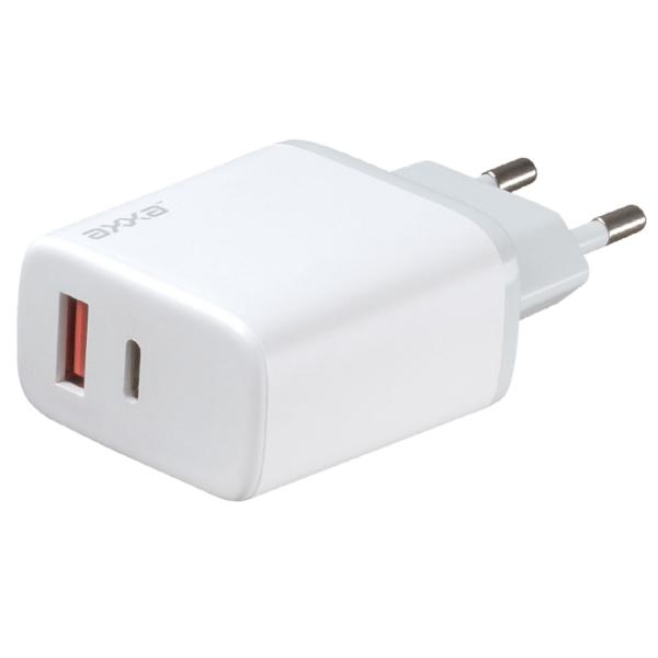 фото Сетевое зарядное устройство usb-a + usb-c, pd, qc 3.0, 20w, белое (2404) axxa