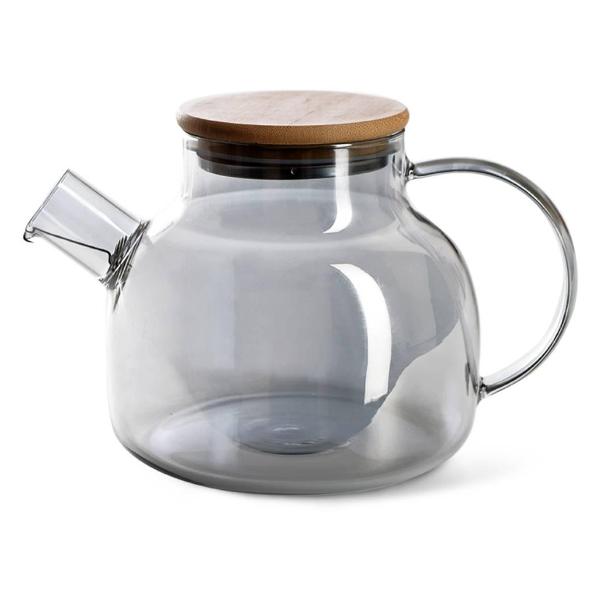 фото Заварочный чайник 1 л, с бамбуковой крышкой и стальным фильтром, жаропрочное стекло (9537) fissman