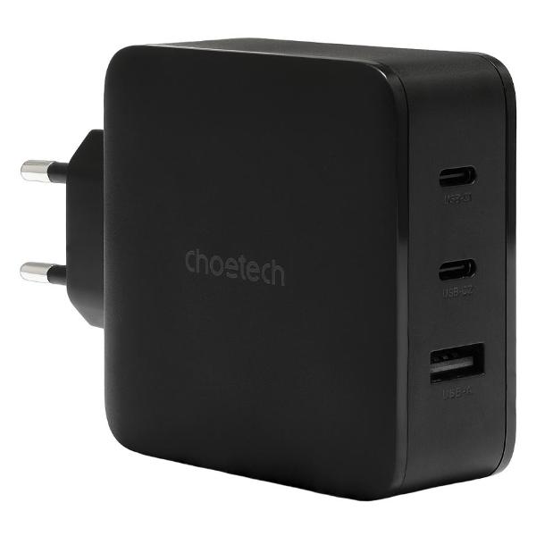 фото Сетевое зарядное устройство gan 2хusb-с+usb-a pd 100w black (pd8005-v2-eu-bk) choetech