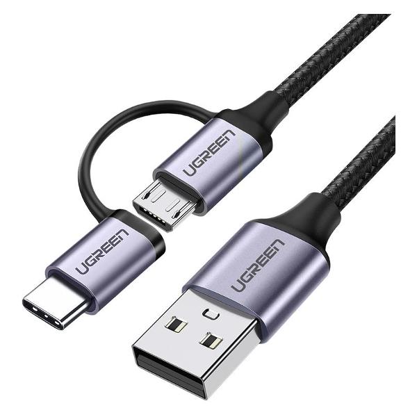 фото Кабель us177 usb-a/microusb + usb type-c, 1 м, черный (30875) ugreen