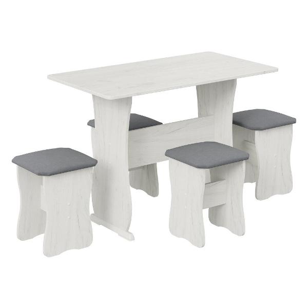 фото Комплект кухонной мебели стол + 4 табурета, белый/серый трия