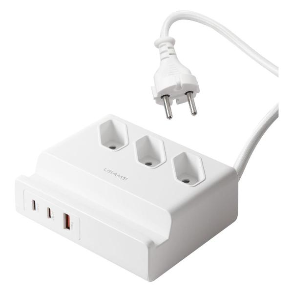 фото Сетевое зарядное устройство super si, 3хac + 2xusb type-c/usb ports, 65w, белое (us-cc160) usams