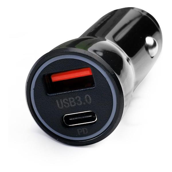 фото Автомобильное зарядное устройство usb + usb type-c, 12в, 5v/3а, чёрный (elx-ca01-c02) ergolux