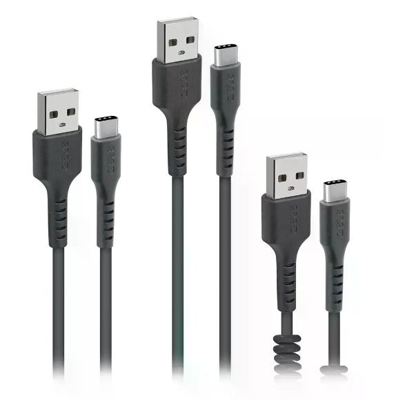 фото Комплект кабелей mobile usb 2.0/type-c, спиральный, 17-50 см/1 м/2 м, черные, 3 шт (tecabletypccsk) sbs