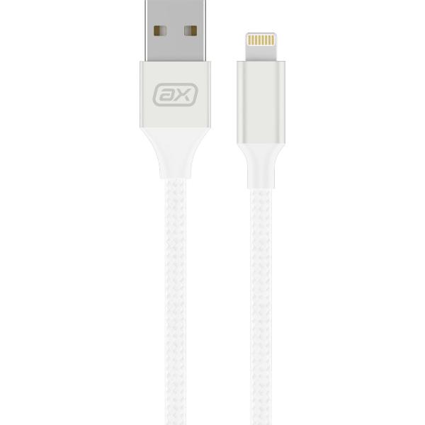 фото Кабель usb/lightning, 2а, нейлон, 1 м, белый (7263) axxa