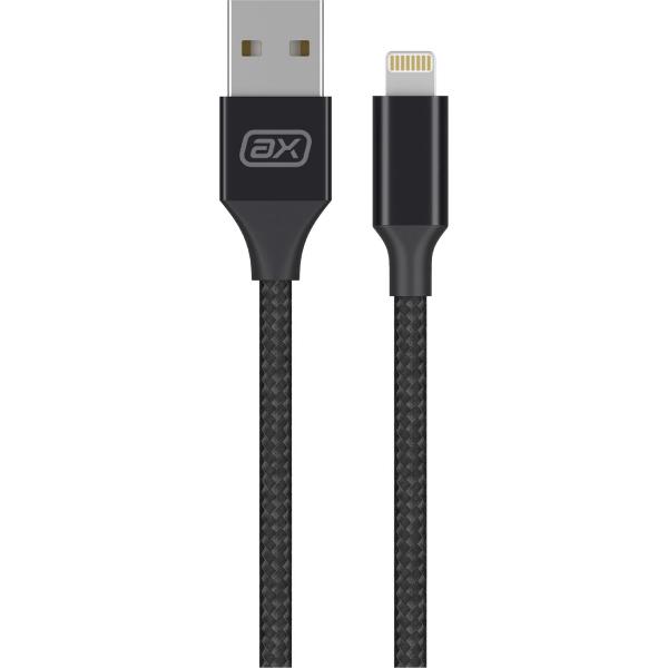 фото Кабель usb/lightning, 2а, нейлон, 1 м, чёрный (7268) axxa