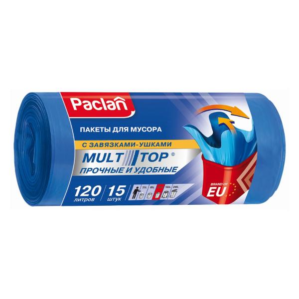 фото Мешки для мусора multi-top, 120 л, 110х70 см, 15 шт (5900942134908) paclan