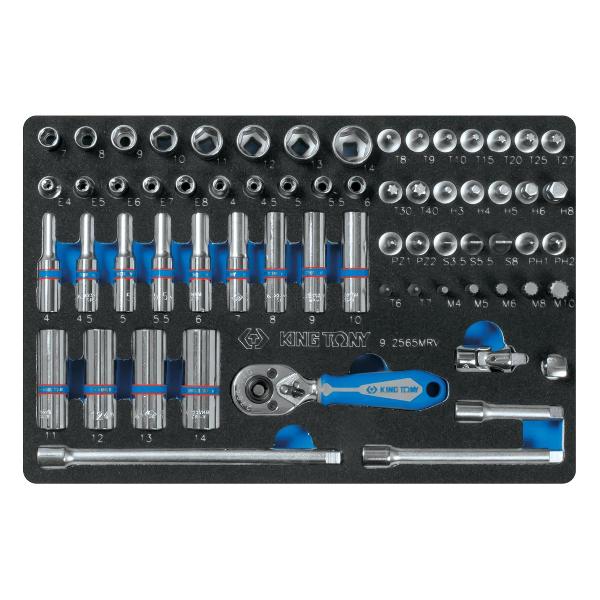 фото Набор торцевых головок 1/4", с принадлежностями, ложемент, 65 предметов (9-2565mrv) king tony