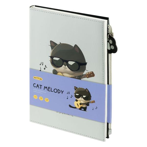 фото Ежедневник сat melody, а5, недатированный, кожзам, карман на молнии с брелком, закладка-ляссе, 136 листов (ms_53626) meshu