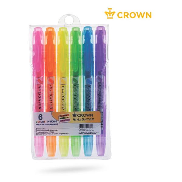 фото Набор текстовыделителей multi hi-lighter, 1-4 мм, 6 цветов (h-500-6) crown