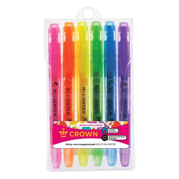 фото Набор текстовыделителей multi hi-lighter aroma, 1-4 мм, 6 цветов (f-500-6) crown
