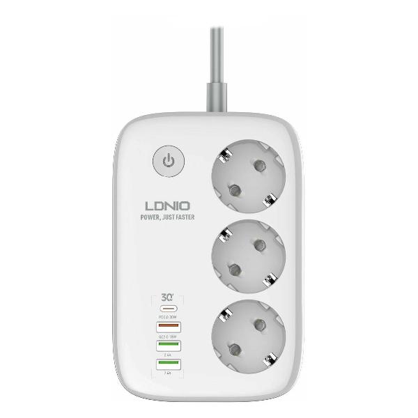 фото Удлинитель 3 розетки, 2500w, 4хusb qc 3.0 pps pd 3.0 30w, wi-fi, 2m white (sew3452) ldnio