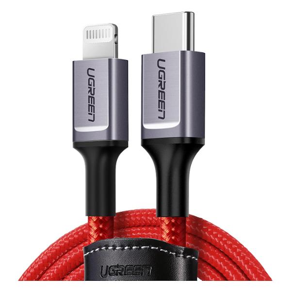 фото Кабель usb type-c male/lightning male cable аluminium case braided, 1 м, красный (20309) ugreen