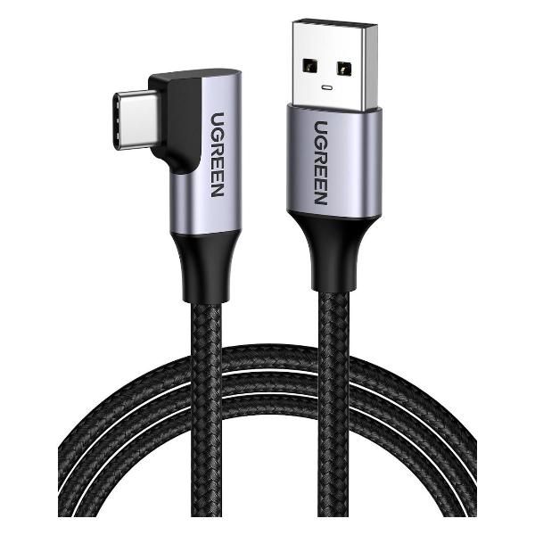 фото Кабель usb-a male/usb-c male 3.0 3a 90-degree angled cable, 1 м, черный (20299) ugreen