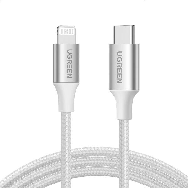 фото Кабель usb-c/lightning m/m cable aluminum shell braided, 1 м, серебристый (70523) ugreen