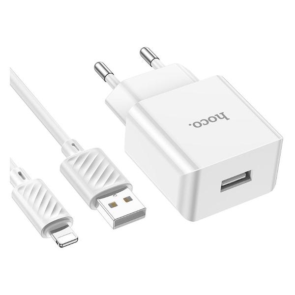 фото Сетевое зарядное устройство c106a, usb, 2,1 a + кабель usb/lightning hoco