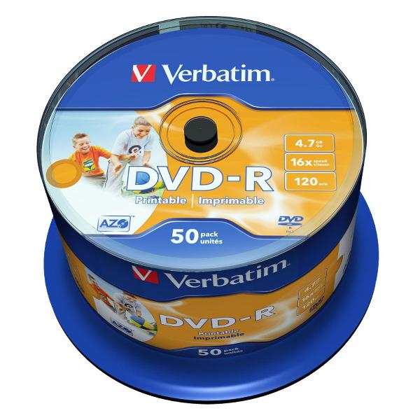 фото Dvd-r диски full ink print, 4,7gb 16x, cake box, 50 шт (43533) verbatim