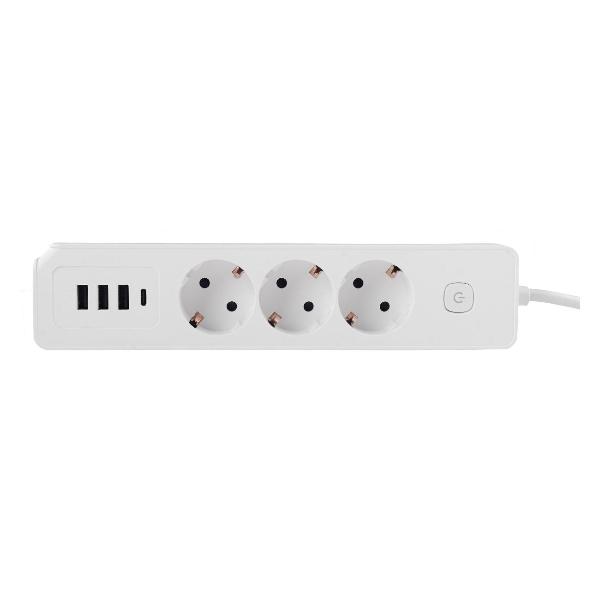 фото Удлинитель power strip usb extended 3хeuro 16a, 4хusb 3a+c с блоком 5в/3.4а, 1,4 м, белый (gns6001) rocketsocket