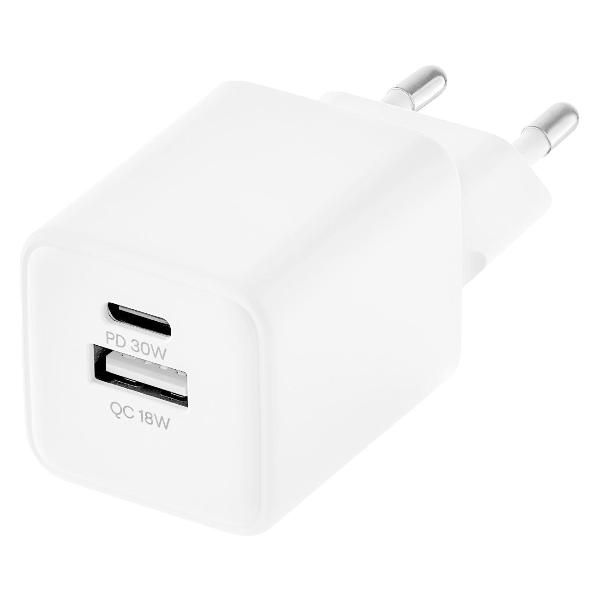 фото Сетевое зарядное устройство bridge usb-c/usb-a gan, 30 вт + super fast charging (wc26whpd30-ac) ubear