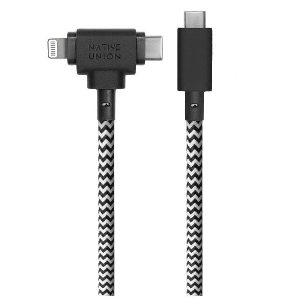 фото Кабель belt cable duo, usb type-c/lightning, 1,5 м, зебра (belt-ccl-kft-np) native-union