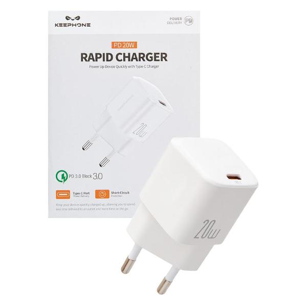 фото Сетевое зарядное устройство для apple usb type-c 20w white (2039321505961) keephone