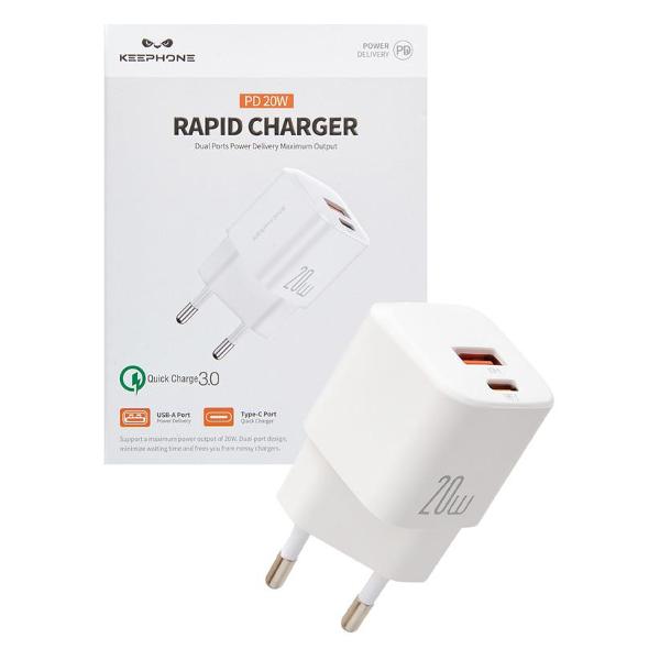 фото Сетевое зарядное устройство для apple usb type-c 20w white (2039321505442) keephone