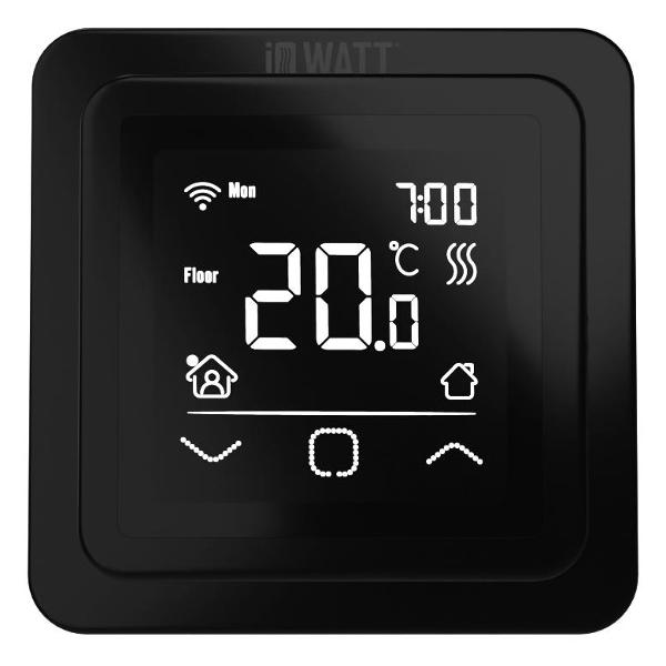 фото Терморегулятор для теплого пола iq thermostat smart heat wi-fi, программируемый, с сенсорным дисплеем, черный (00411) iqwatt