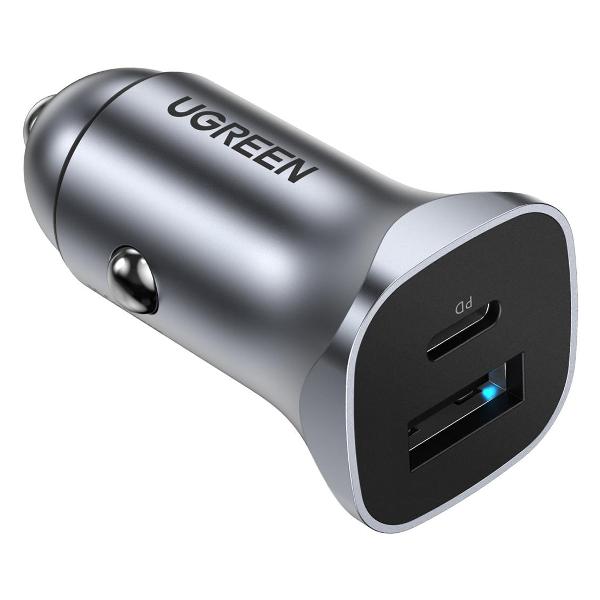 фото Автомобильное зарядное устройство usb-a, usb-c, 20 вт, серый космос (30780) ugreen