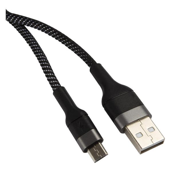 фото Кабель mаne usb/microusb, нейлоновая оплетка, 3a, 1,2 м, черный/серый (ут000029877) unbroke