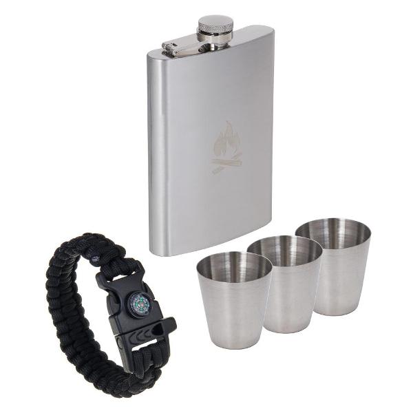 фото Набор туристической посуды "командирский", фляга, 2 стопки, нержавеющая сталь (123-002) руссо туристо