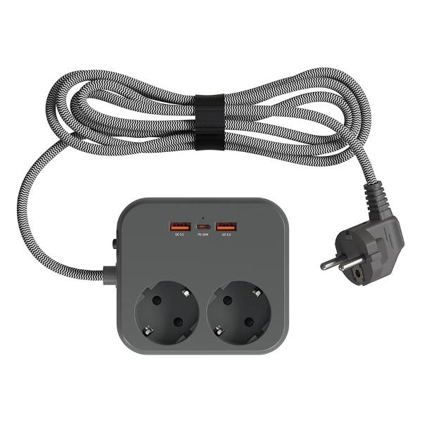 фото Сетевой фильтр 2 розетки, 2xusb-a, 1xusb-c, 1,5 м, мокрый асфальт (lnf2s3u-wa) lyambda