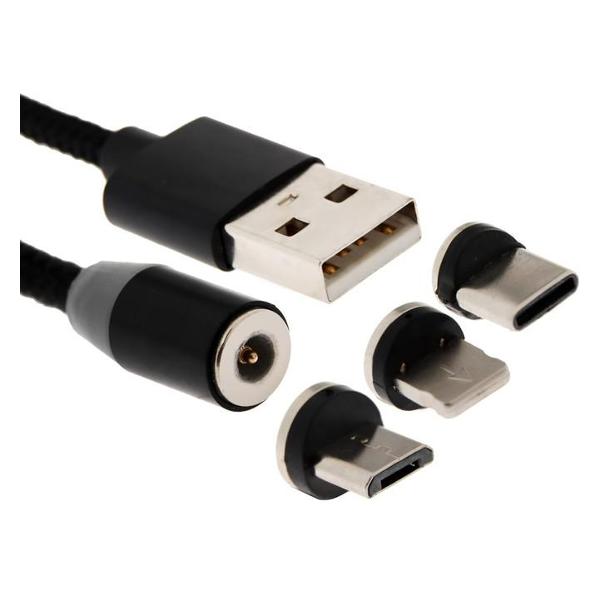 фото Кабель 3 в 1, microusb/lightning/type-c-usb, магнитный, 1 м, черный (7108445) windigo