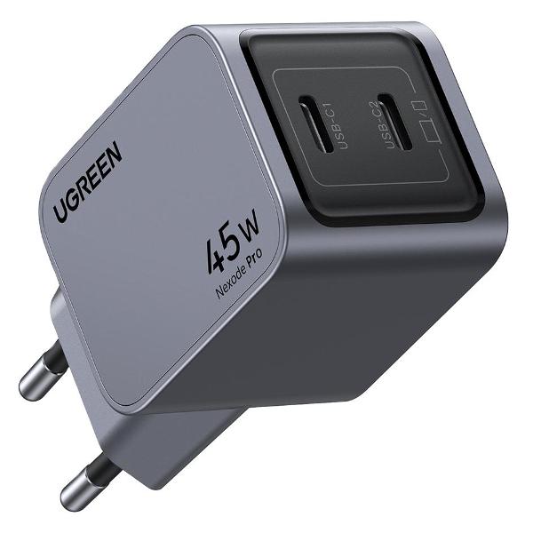 фото Сетевое зарядное устройство x707 nexode pro 45w usb-c+usb-c pd gan tech charger eu grey (35008) ugreen