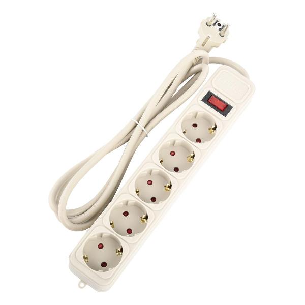 фото Сетевой фильтр real power, 5 розеток, 16 а, 3500 вт, тройная защита, 5 м, серый (pf_e1502) perfeo