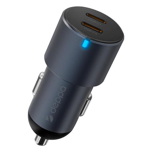 фото Автомобильное зарядное устройство usb-a + 2xusb-c, pd, qc 3.0, 60w, металл, серое (11224) deppa