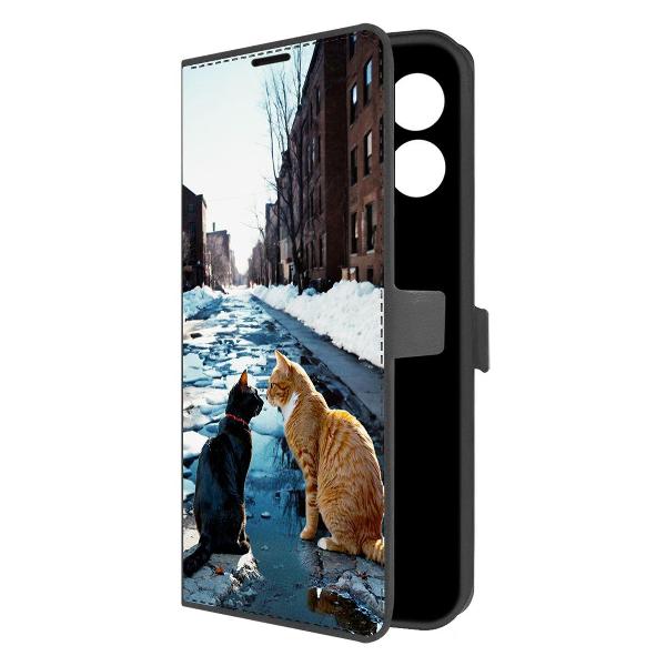фото Чехол eco book "мартовские коты" для oppo a58 4g, черный (600629) krutoff