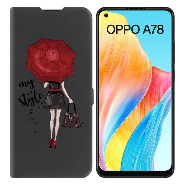 фото Чехол eco book "рисованная роза" для oppo a78 4g, черный (471409) krutoff