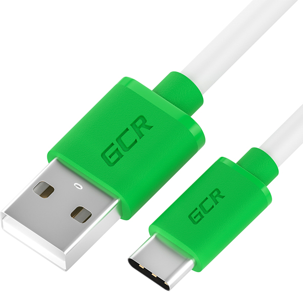 фото Кабель usb/type-c 1 м 5a qc 3.0, белый/зеленый (gcr-52719)