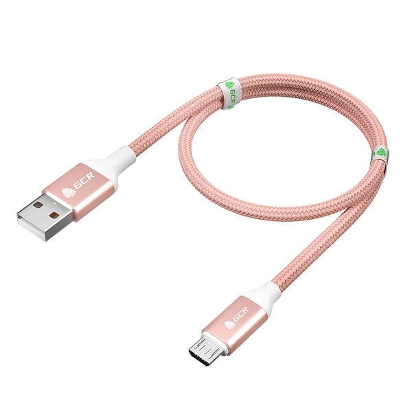 фото Кабель usb-a/microusb 3a qc 3.0, 0,5 м, розовый/белый (52464) gcr