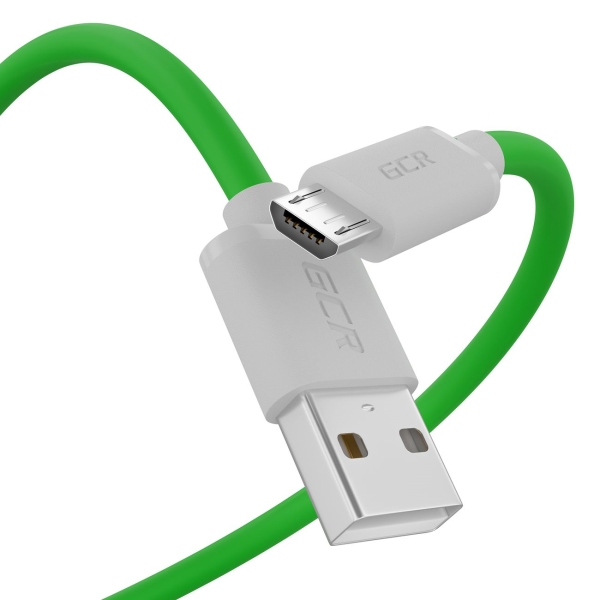 фото Кабель usb-a/microusb 3a qc 3.0, 1,5 м, зеленый/белый (52459) gcr