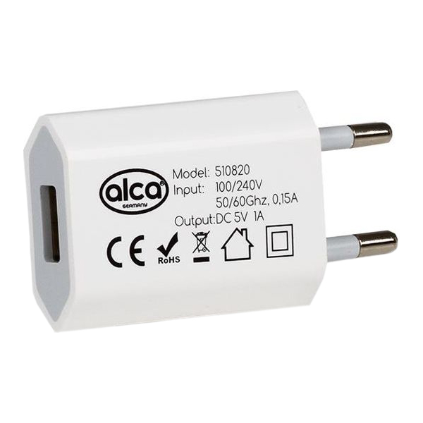 фото Сетевое зарядное устройство usb 5в 1а, 230v, белое (510820) alca