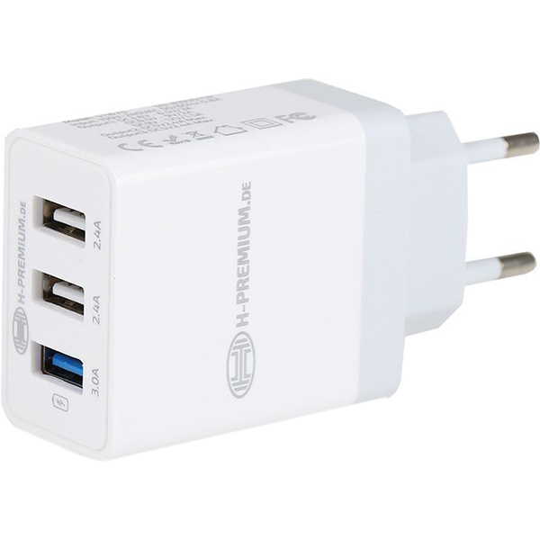 фото Сетевое зарядное устройство premium charger pro, 230в, 3 usb white (511670) heyner