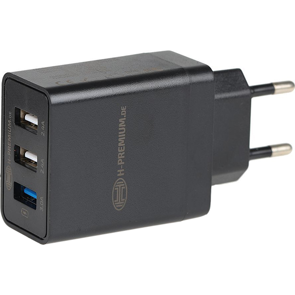 фото Сетевое зарядное устройство premium charger pro, 230в, 3 usb black (511660) heyner